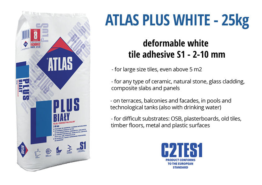 ATLAS PLUS WHITE 25 kg - C2TES1 Tile Adhesive